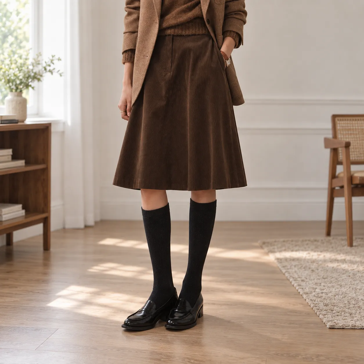 Olive Cord Skirt - alternate view; other styling excluded