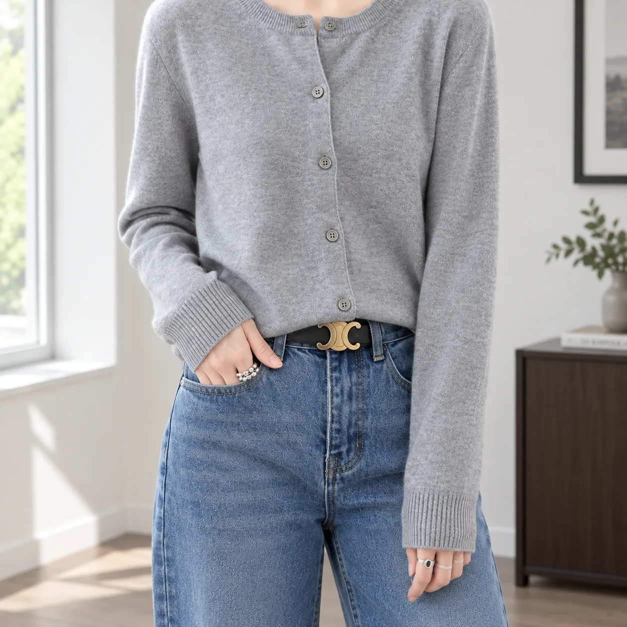 Rose medium-grey cardigan - alternate view; styling accessories excluded